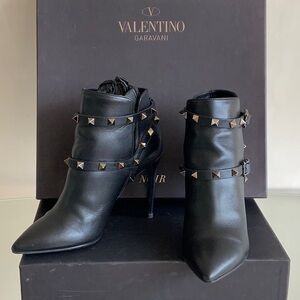 Valentino Garavani Black Heeled Boots with Studded Straps